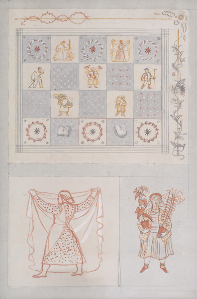 Artist Evelyn Dunbar (1906-1960): Study I for designs for an embroidered quilt [HMO 689]