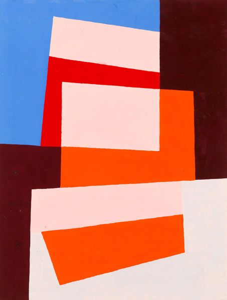 Artist Kathleen Guthrie: Composition in blue, pink, red and crayon (Dazzle), circa 1960