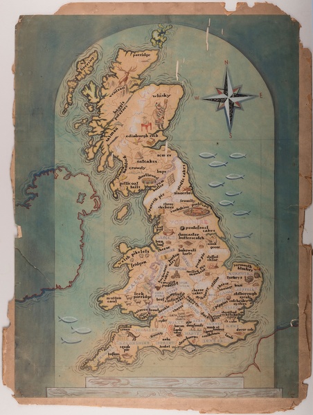Artist Mary Adshead: A Culinary Map of Britain, (Design for glass map for Paris Exhibition 1937 )