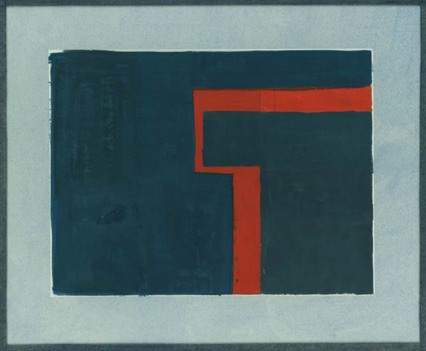 Artist Kathleen Guthrie: Red on blue, circa 1960