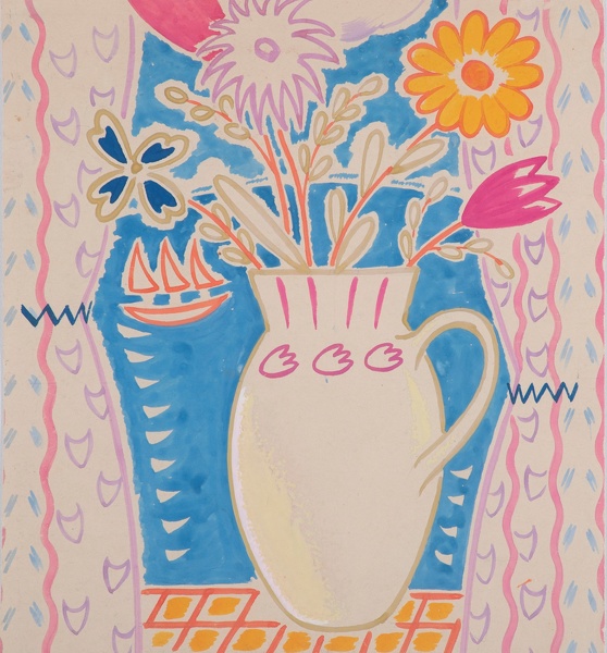 Artist Amy (Dyer) Finney (1912 - 1987): Design for Flowers by a Window Overlooking the Sea, circa 1950