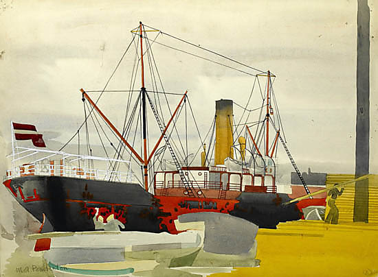 Artist Muriel Pemberton: At the Docks, unloading a Boat
