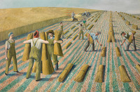 Artist Evelyn Dunbar: Men Stooking and Girls Learning to Stook. 1940