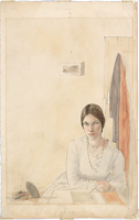 Artist Winifred Knights: Self-portrait sketching at a table