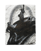 Artist Clare Leighton: Farmer and Statue of Liberty, 1930s