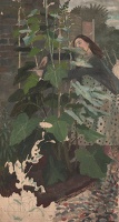 Artist Evelyn Dunbar: Woman Tending Hollyhocks (Alcea Rosea)[HMO 426]