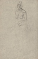 Artist Winifred Knights: Study for the Marriage at Cana, seated nude, three quarter frontal view, circa 1924