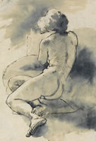 Artist Evelyn Dunbar: Kneeling nude, reclining three quarter rear view, circa 1930