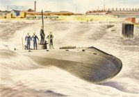 Artist Barbara Jones: Launching of the Holland Submarine No1. at Barrow 1901